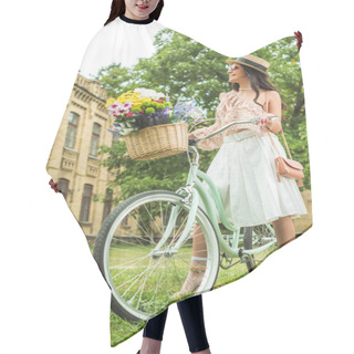 Personality  Beautiful Girl With Bicycle Hair Cutting Cape