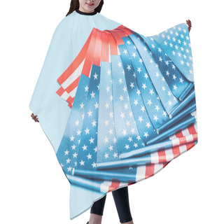 Personality  Close Up View Of Satin American Flags On Blue Background Hair Cutting Cape