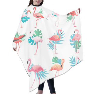 Personality  Flamingo Vector Tropical Pink Flamingos And Exotic Bird With Palm Leaves Illustration Set Of Fashion Birdie Isolated On White Background Hair Cutting Cape