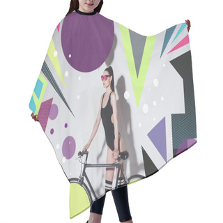 Personality  Woman In Bodysuit With Bicycle Hair Cutting Cape