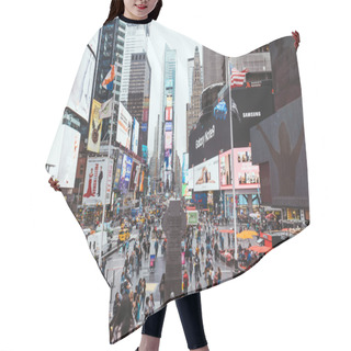 Personality  TIMES SQUARE, NEW YORK, USA - OCTOBER 8, 2018: Urban Scene With Crowded Times Square In New York, Usa Hair Cutting Cape