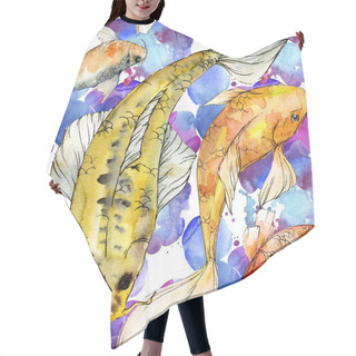 Personality  Watercolor Aquatic Underwater Colorful Tropical Fish Set. Red Sea And Exotic Fishes Inside: Golden Fish. Hair Cutting Cape
