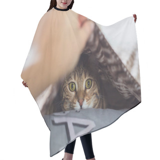 Personality  Beautiful Bengal Cat Playing Under The Blanket Hair Cutting Cape