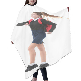Personality  Teenage Girl With Backpack On White Background Hair Cutting Cape