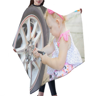Personality  Lillte Child Playing In Auto Mechanic Hair Cutting Cape