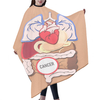 Personality  Flat Lay With Human Internal Organs And Lettering Cancer On Brown Hair Cutting Cape