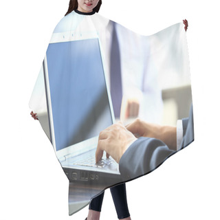 Personality  Person Typing On A Modern Laptop In An Office Hair Cutting Cape