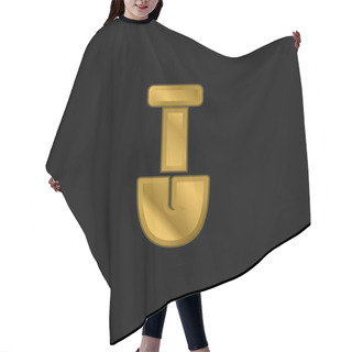 Personality  Big Shovel Gold Plated Metalic Icon Or Logo Vector Hair Cutting Cape