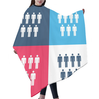 Personality  7 Persons Male Silhouettes Blue And Red Four Color Minimal Icon Set Hair Cutting Cape