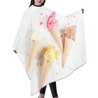 Personality  Homemade Berry And Chocolate Ice Cream In Waffle Cones, White Ma Hair Cutting Cape