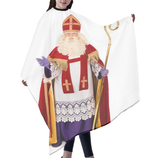 Personality  Sinterklaas On White Background. Full Length Hair Cutting Cape