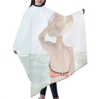 Personality  Girl In A Hat Against Sea. On The Back Is Painted Sun Hair Cutting Cape