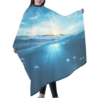 Personality  Design Template With Underwater Part And Sunset Skylight Splitte Hair Cutting Cape