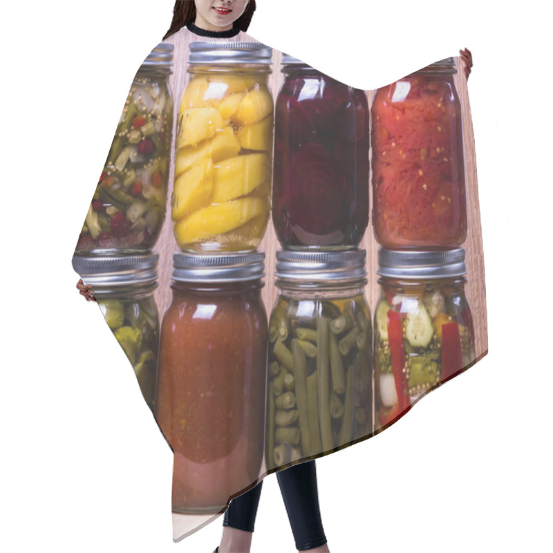 Personality  Group Of Fresh Homemade Preserved Vegetables And Fruits Hair Cutting Cape