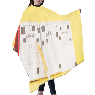 Personality  Pencil Near Calendar With September Month On Yellow Background Hair Cutting Cape