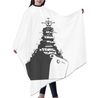 Personality  Retro Style Illustration Of An American Or United States Battleship, Warship, Dreadnought, Naval Fighting Ship Viewed From The Front On Isolated Background Done In Black And White. Hair Cutting Cape