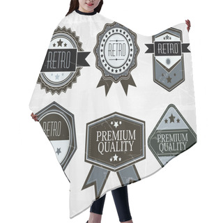 Personality  Vintage Styled Premium Quality. Label Collection With Black Grungy Design, Paper Texture. Hair Cutting Cape