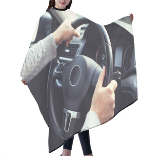 Personality  Man Holding Steering Wheel And Driving His Car Hair Cutting Cape