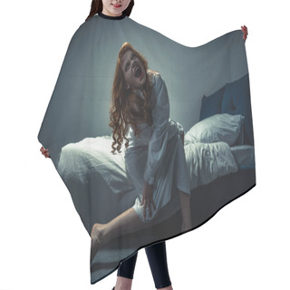 Personality  Demonic Creepy Girl In Nightgown Shouting In Bedroom Hair Cutting Cape