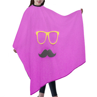 Personality  Top View Of Gentleman Face Made Of Cardboard Eyeglasses And Mustache On Pink Surface Hair Cutting Cape