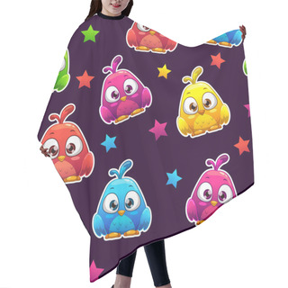 Personality  Seamless Pattern With Funny Colorful Cartoon Birds Hair Cutting Cape