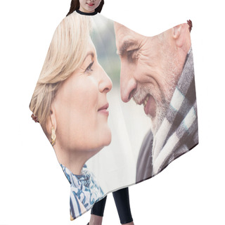 Personality  Beautiful Smiling Mature Couple Hair Cutting Cape