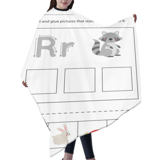 Personality  Letter Recognition For Kids. Cut And Glue. Letter R. Hair Cutting Cape