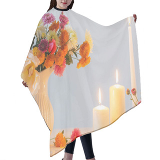 Personality  Still Life With  Chrysanthemum And Burning Candles Hair Cutting Cape