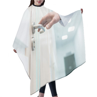 Personality  Cropped View Of Male Doctor Holding Door Handle In Hospital Hair Cutting Cape