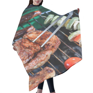 Personality  Meat Pricked By Carving Fork On Grill Hair Cutting Cape