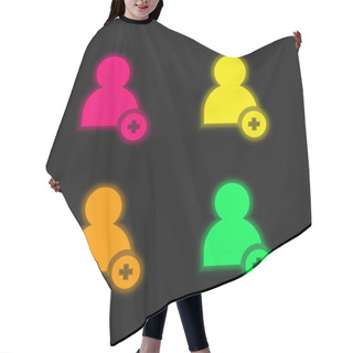 Personality  Add Friend Four Color Glowing Neon Vector Icon Hair Cutting Cape