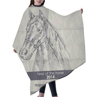 Personality  Year Of The Horse. Vintage Vector Retro Style Poster Hair Cutting Cape