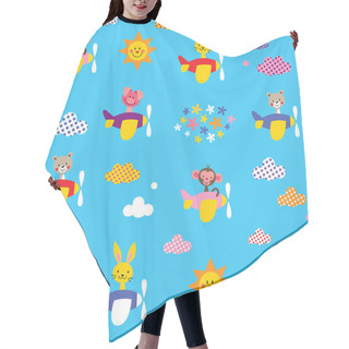 Personality  Cute Animals In Airplanes Pattern Hair Cutting Cape