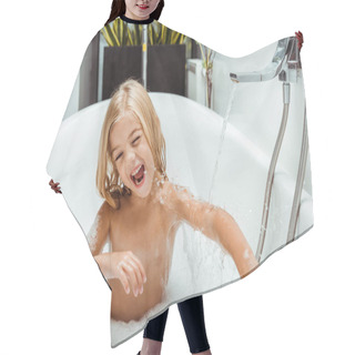 Personality  Positive Naked Child Taking Bath With Bath Foam At Home  Hair Cutting Cape