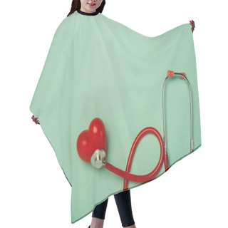 Personality  Top View Of Stethoscope Connected With Decorative Red Heart On Green Background, World Health Day Concept Hair Cutting Cape