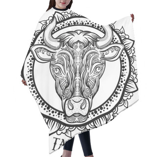 Personality  Detailed Taurus In Aztec Filigree Line Art Zentangle Style. Tattoo, Coloring Page For Adult. T-shirt Animals Design. ZodiacTaurus. Tribal, Decorative Wool Pattern. Vector Hair Cutting Cape