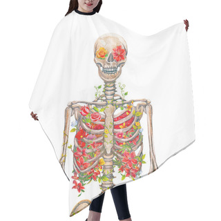 Personality  Blooming Skeleton On The White Background  Hair Cutting Cape