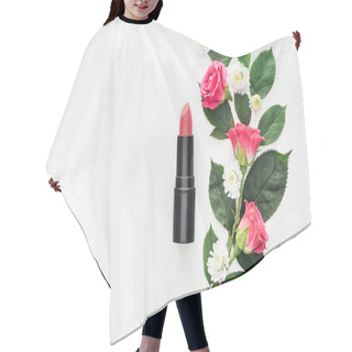 Personality  Top View Of Flowers Composition With Lipstick Isolated On White Hair Cutting Cape
