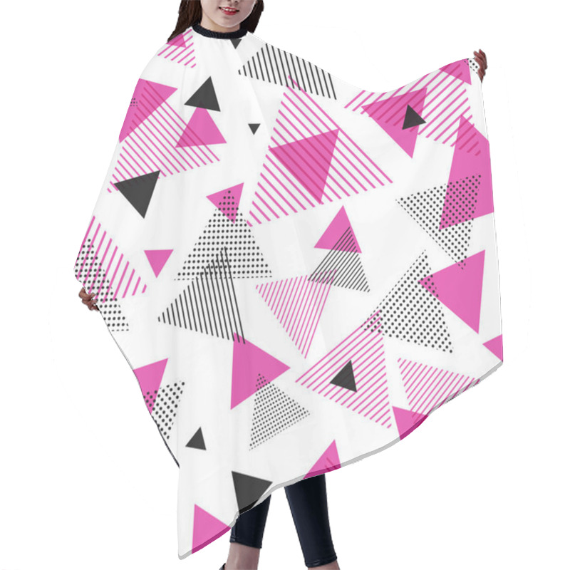 Personality  Abstract Modern Pink, Black Triangles Pattern With Lines Diagonally On White Background. Vector Illustration Hair Cutting Cape