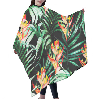 Personality  Beautiful Watercolor Seamless Pattern With Tropical Leaves, Strelitzia Flowers.  Hair Cutting Cape