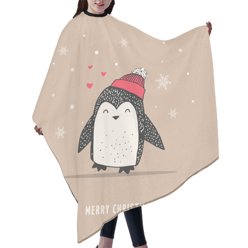 Personality  Cute Happy Penguin - Merry Christmas Greetings Hair Cutting Cape