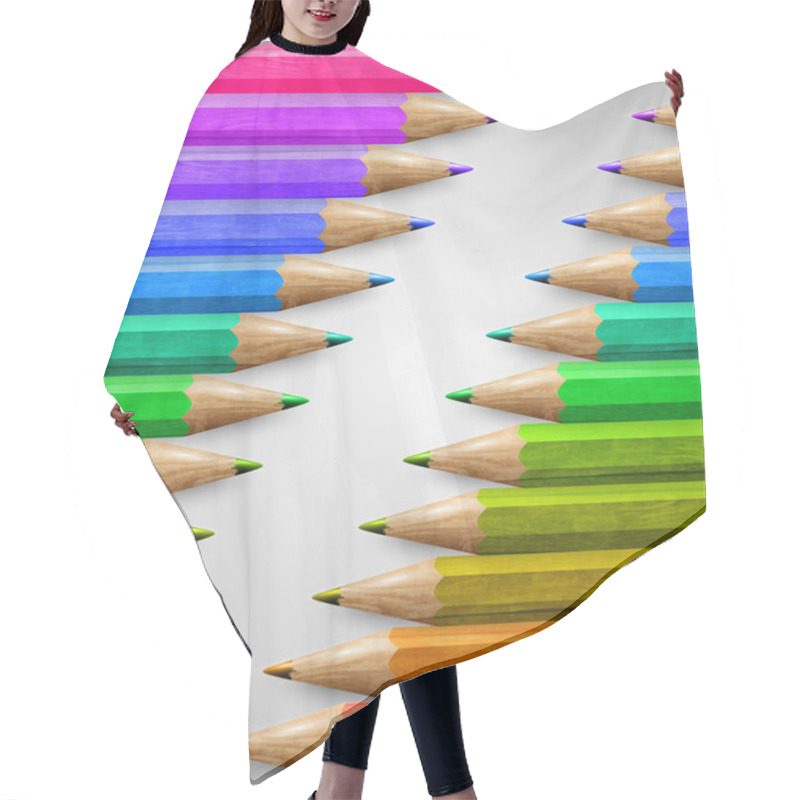 Personality  Composition with colorful pencils hair cutting cape