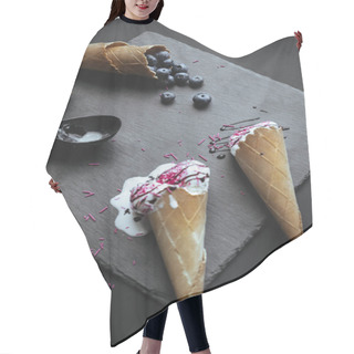 Personality  Ice Cream With Topping And Blueberries Hair Cutting Cape