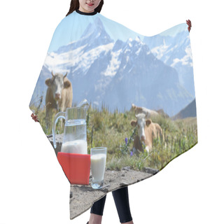 Personality  Swiss Chocolate And Jug Of Milk On The Alpine Meadow Hair Cutting Cape