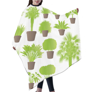 Personality  Exotic Jungle Bushes Grass, Reed, Palm Tree Wild Plants Set Vect Hair Cutting Cape