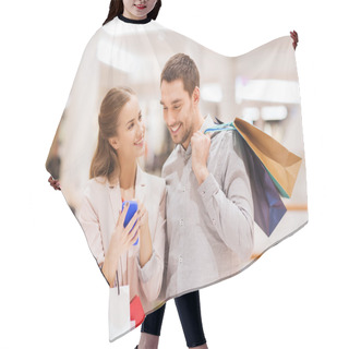 Personality  Couple With Smartphone And Shopping Bags In Mall Hair Cutting Cape