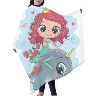 Personality  Cute Cartoon Mermaid And Whale On A Blue Background Hair Cutting Cape