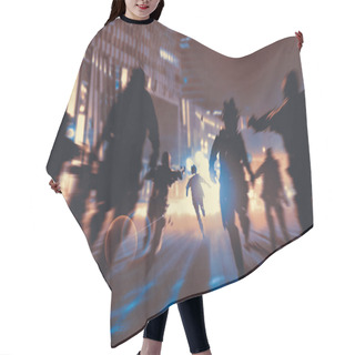 Personality  Man Running Away From Zombies In Night City Hair Cutting Cape