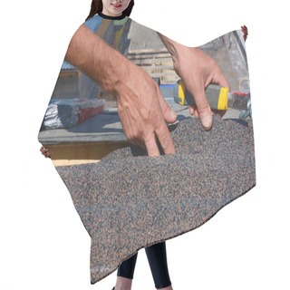 Personality  Repairing Of Roof By Cutting Felt Or Bitumen Shingles During Waterproofing Works. Hair Cutting Cape