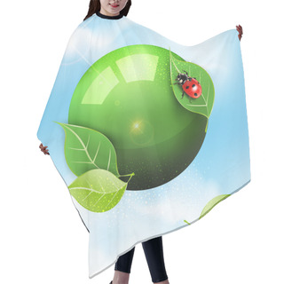 Personality  Vector Green Globe With Leaves And Ladybug Against The Blue Sky Hair Cutting Cape